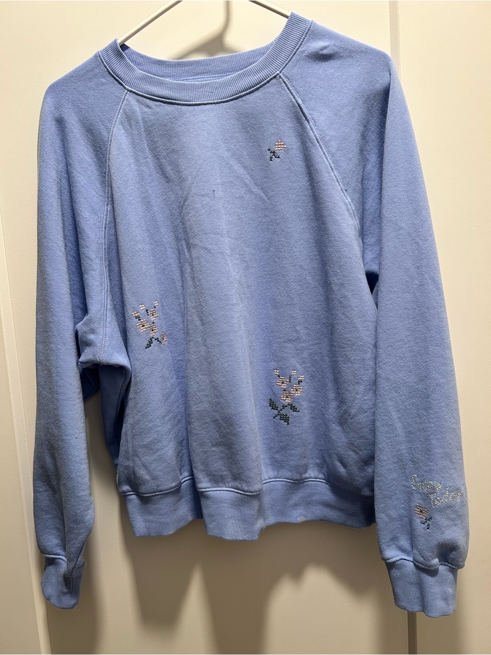Old Navy Powder Blue Floral Embroidered Crewneck Sweatshirt